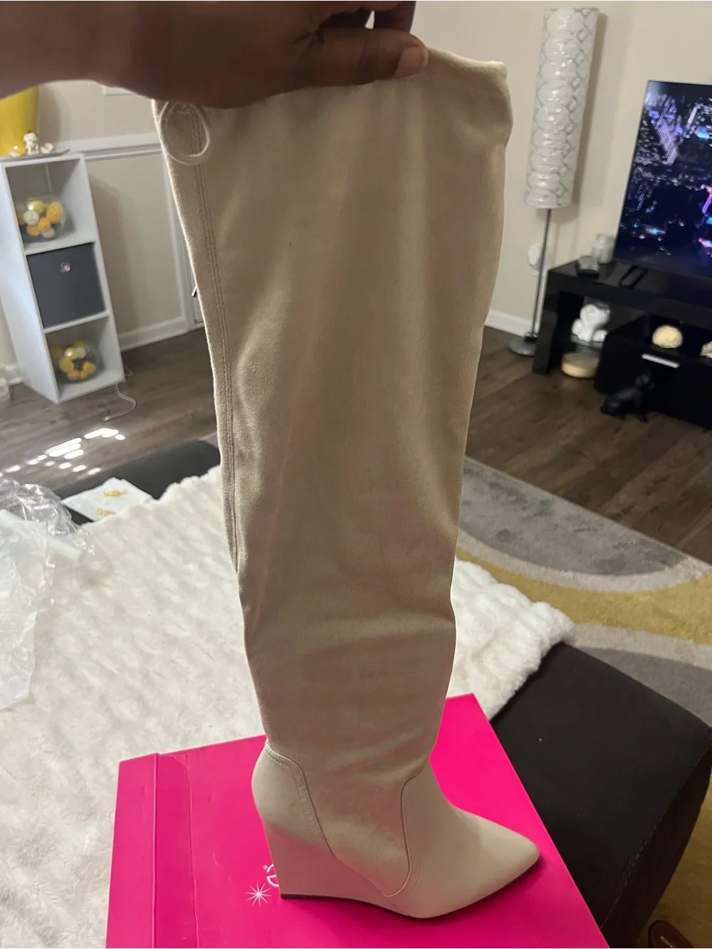 Beige Over-the-Knee Wedge Boot